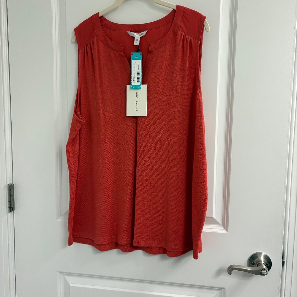 NWT 41 Hawthorne Zariyah Split Neck Mixed Material Knit Top XXL Coral Color